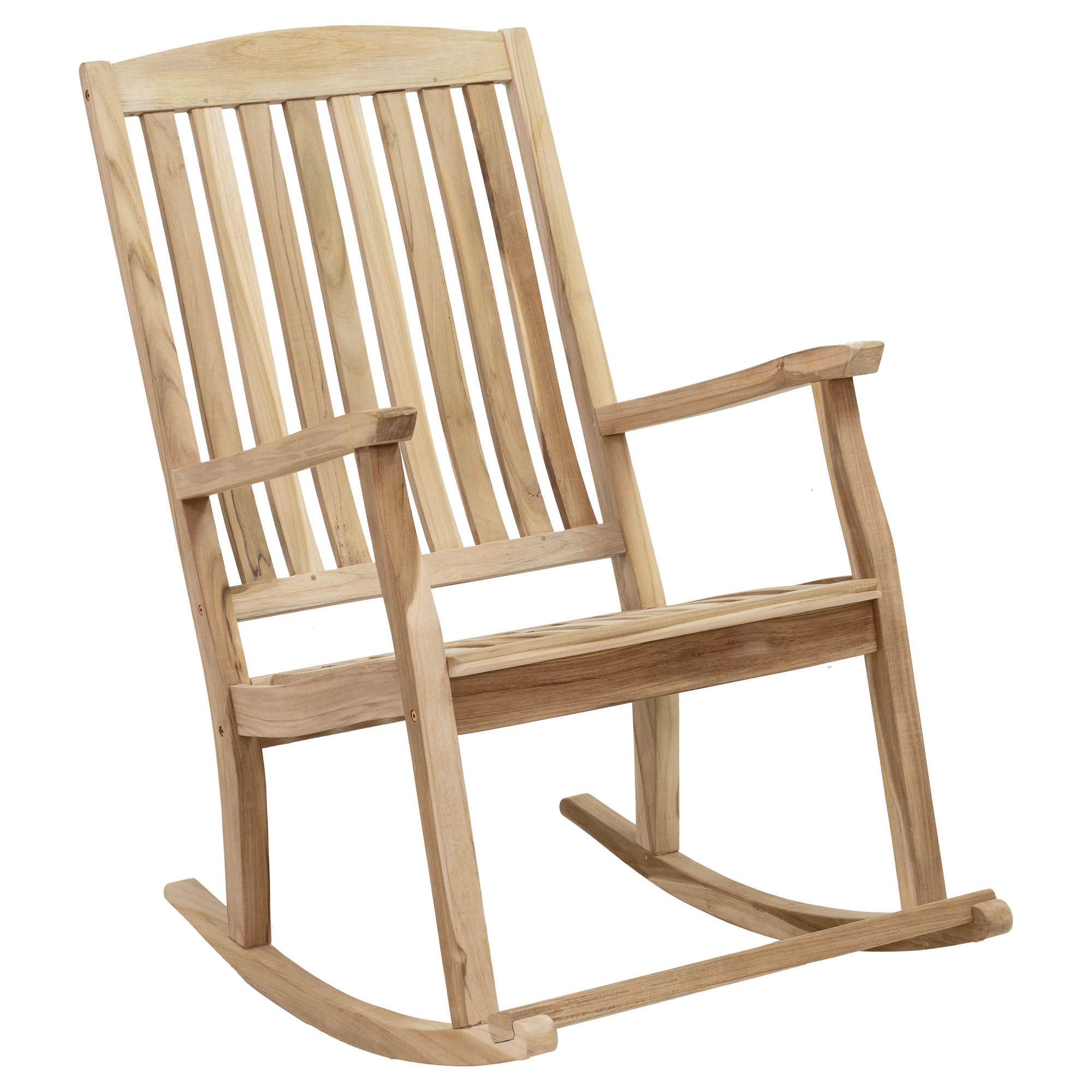 Sunnydaze Teak Wood Outdoor Porch Rocking Chair — Slatted Back, 275-Lb. Capacity, Unfinished, Model# LAX-4961